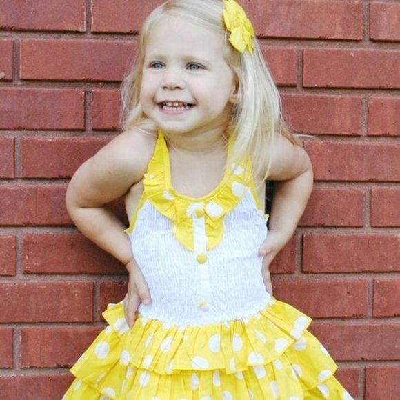 SassyMini Other - YELLOW 3 Tiers Ruffles Tutu Cotton Dress